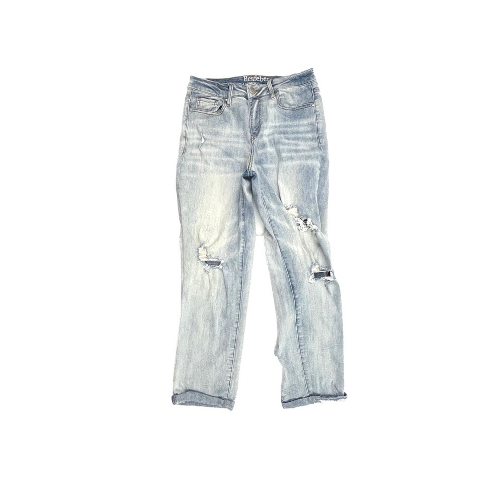 Resfeber Skinny Boyfriend Distressed Cuffed Women's size 6 Light Blue Denim Jean
